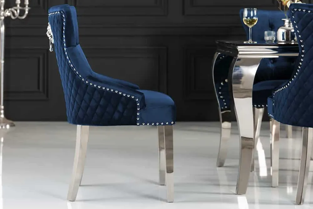 Riess-Ambiente Stühle|Samt Möbel > Barock Stuhl CASTLE DELUXE royalblau Samt Löwenkopf Chesterfield Design Esszimmerstuhl Nieten