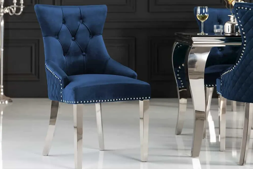 Riess-Ambiente Stühle|Samt Möbel > Barock Stuhl CASTLE DELUXE royalblau Samt Löwenkopf Chesterfield Design Esszimmerstuhl Nieten