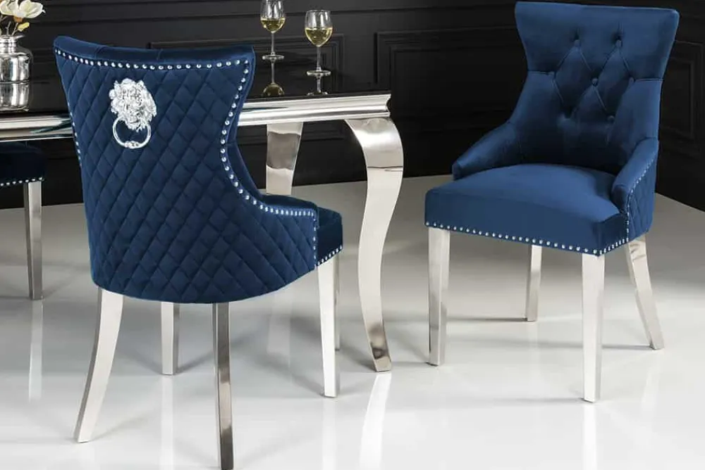 Riess-Ambiente Stühle|Samt Möbel > Barock Stuhl CASTLE DELUXE royalblau Samt Löwenkopf Chesterfield Design Esszimmerstuhl Nieten