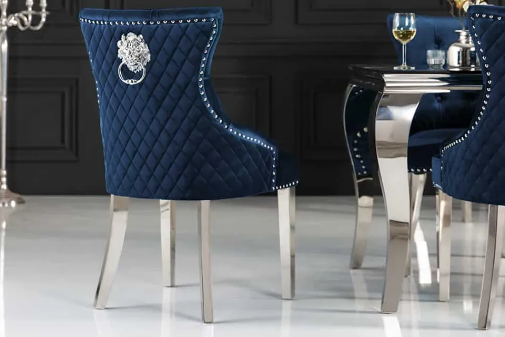 Riess-Ambiente Stühle|Samt Möbel > Barock Stuhl CASTLE DELUXE royalblau Samt Löwenkopf Chesterfield Design Esszimmerstuhl Nieten