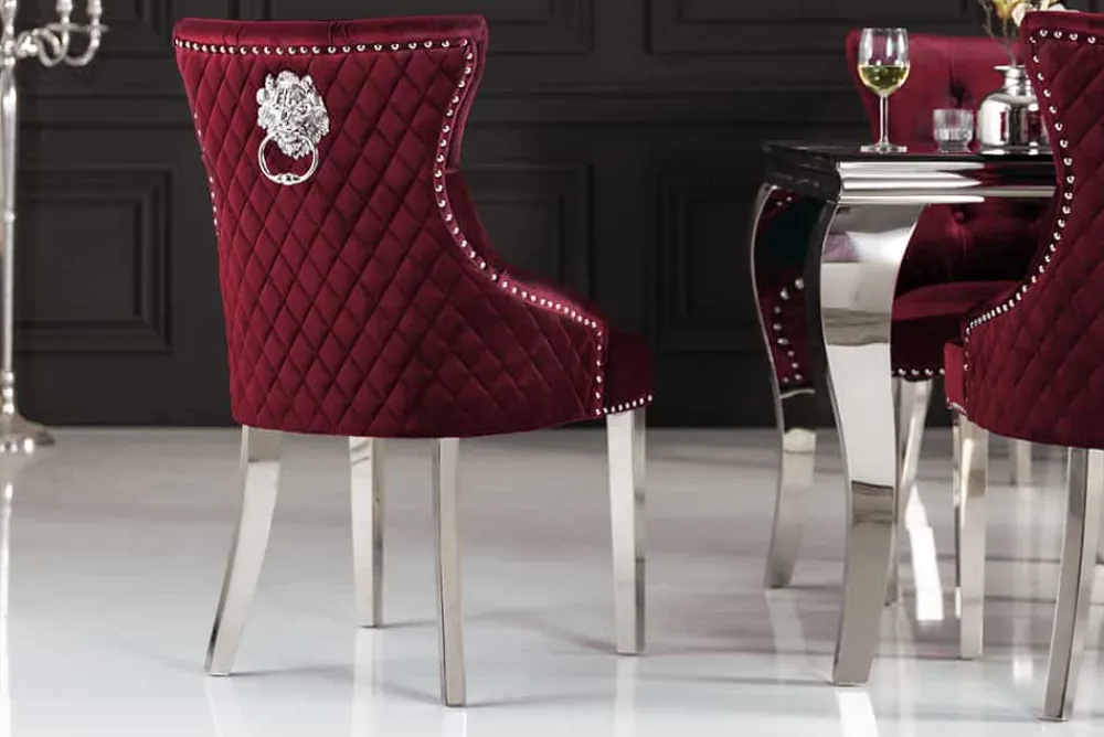 Riess-Ambiente Stühle|Samt Möbel > Barock Stuhl CASTLE DELUXE rot Samt Löwenkopf Chesterfield Design Esszimmerstuhl Nieten