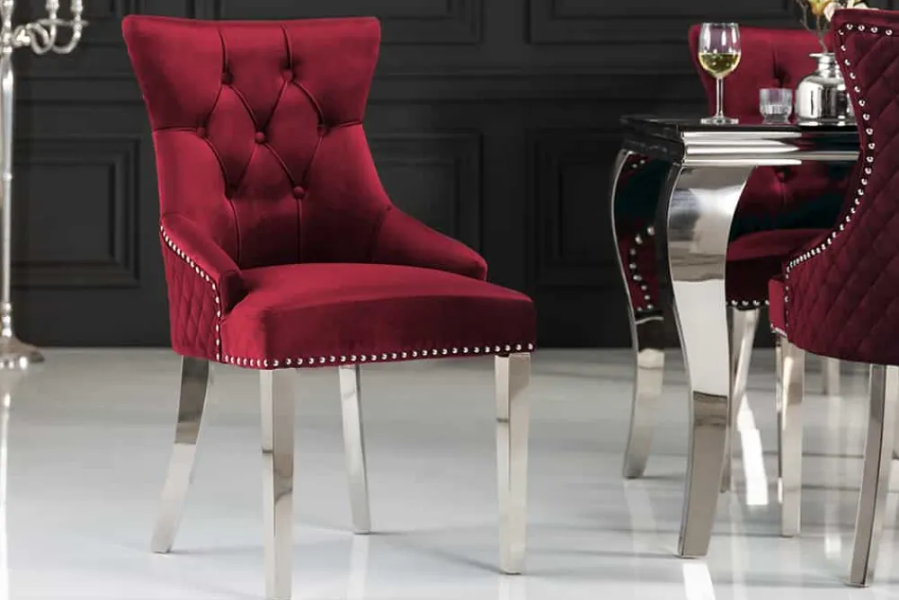 Riess-Ambiente Stühle|Samt Möbel > Barock Stuhl CASTLE DELUXE rot Samt Löwenkopf Chesterfield Design Esszimmerstuhl Nieten