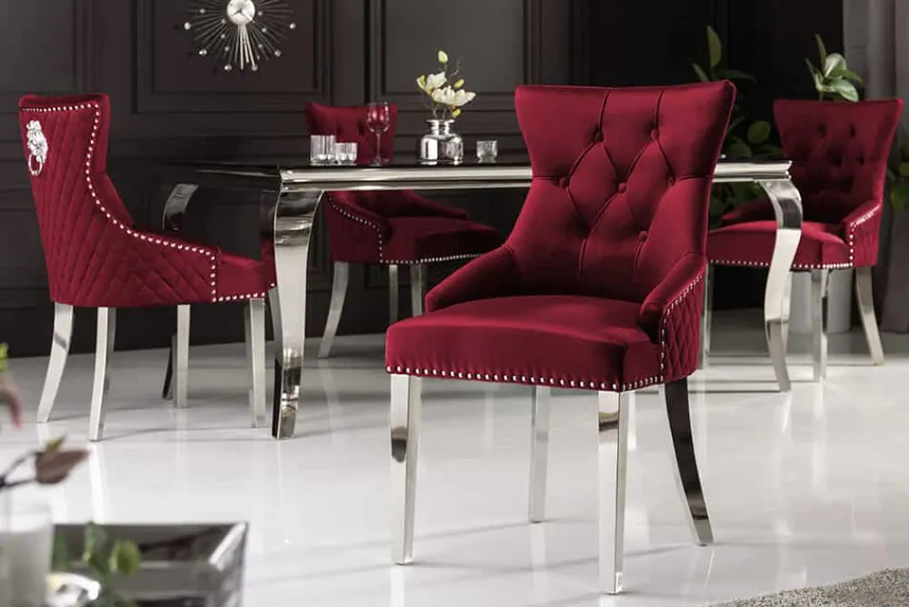 Riess-Ambiente Stühle|Samt Möbel > Barock Stuhl CASTLE DELUXE rot Samt Löwenkopf Chesterfield Design Esszimmerstuhl Nieten