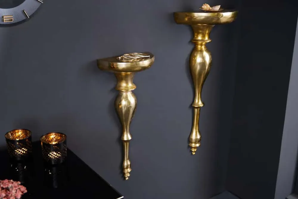Riess-Ambiente Goldene Möbel|Wanddekoration > Barock Wandkonsole SCALA 80cm gold Metall Wandregal handmade Wanddekoration