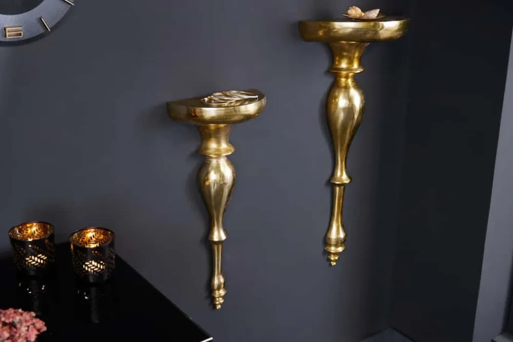 Riess-Ambiente Goldene Möbel|Wanddekoration > Barock Wandkonsole SCALA 60cm gold Metall Wandregal handmade Wanddekoration
