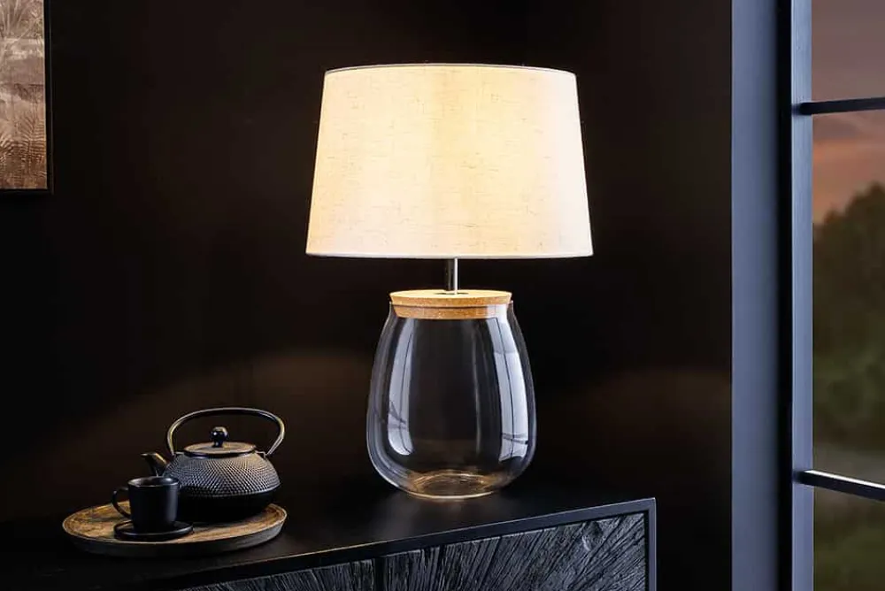 Riess-Ambiente Tischlampen > Befüllbare Tischlampe CLASSICO 60cm weiß transparent Glas mit Leinenschirm
