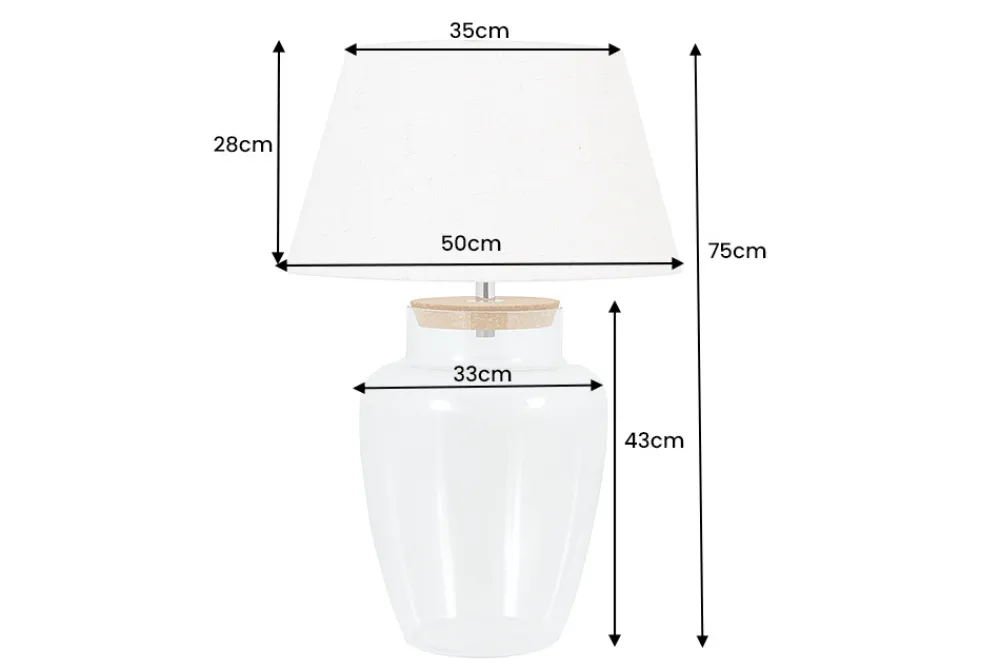 Riess-Ambiente Tischlampen > Befüllbare Tischlampe CLASSICO 75cm weiß transparent Glas mit Leinenschirm