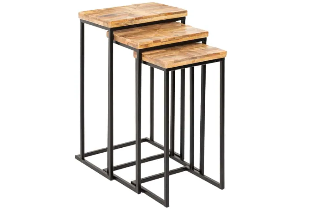 Riess-Ambiente Beistelltische|Mehr... > Beistelltisch 3er Set INDUSTRIAL 65cm Mangoholz handmade Mosaik schwarzes Metallgestell massiv