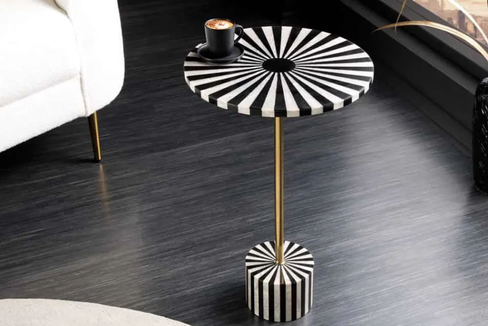 Riess-Ambiente Beistelltische > Beistelltisch HARMONY NATURE 55cm schwarz weiß Mosaik rund Kunsthandwerk