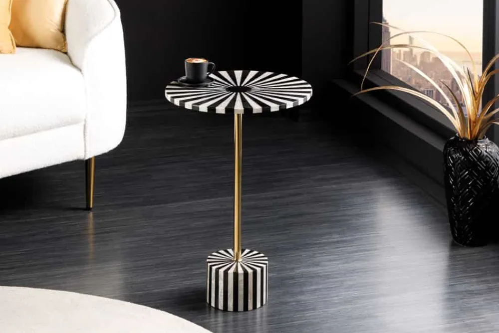Riess-Ambiente Beistelltische > Beistelltisch HARMONY NATURE 55cm schwarz weiß Mosaik rund Kunsthandwerk