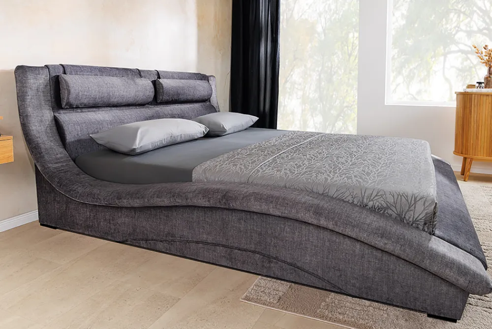 Riess-Ambiente Polsterbetten|Samt Möbel > Bett SWING 180x200cm grau Vogue Seiden Samtstoff