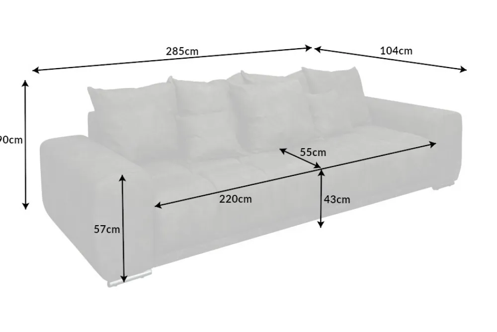 Riess-Ambiente Xxl Sofa > Big Sofa ELEGANCIA 285cm grau Microfaser XXL Couch inkl. Kissen Federkern