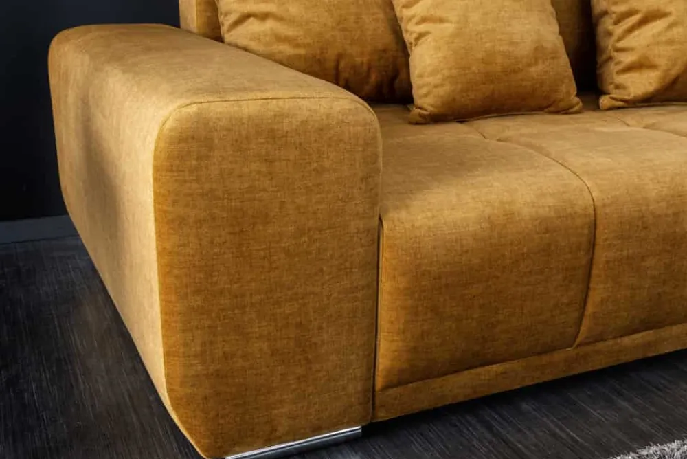 Riess-Ambiente Xxl Sofa|Samt Möbel > Big Sofa ELEGANCIA 285cm senfgelb Vogue Velours Samt XXL Couch inkl. Kissen Federkern