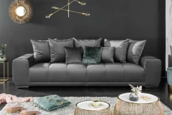 Riess-Ambiente Xxl Sofa|Samt Möbel > Big Sofa ELEGANCIA 285cm silbergrau Samt XXL Couch inkl. Kissen Federkern