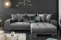 Riess-Ambiente Xxl Sofa|Samt Möbel > Big Sofa ELEGANCIA 285cm silbergrau Samt XXL Couch inkl. Kissen Federkern