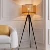 Riess-Ambiente Goldene Möbel|Skandinavisch > Boho Stehlampe VIENNA 142cm natur schwarz Wiener Geflecht Metall Dreifuß Stehleuchte