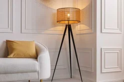 Riess-Ambiente Goldene Möbel|Skandinavisch > Boho Stehlampe VIENNA 142cm natur schwarz Wiener Geflecht Metall Dreifuß Stehleuchte