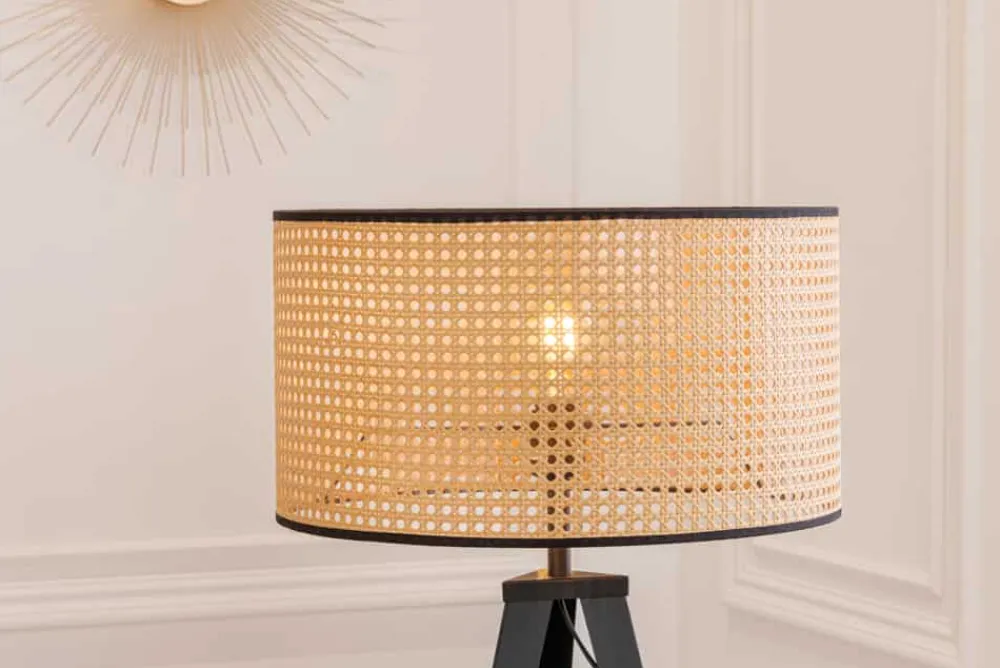Riess-Ambiente Goldene Möbel|Skandinavisch > Boho Stehlampe VIENNA 142cm natur schwarz Wiener Geflecht Metall Dreifuß Stehleuchte