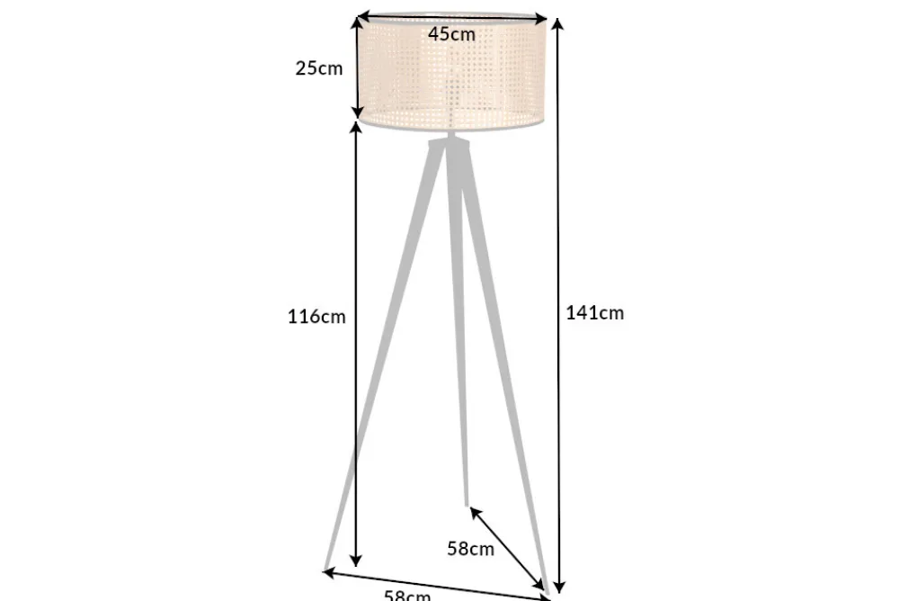 Riess-Ambiente Goldene Möbel|Skandinavisch > Boho Stehlampe VIENNA 142cm natur schwarz Wiener Geflecht Metall Dreifuß Stehleuchte