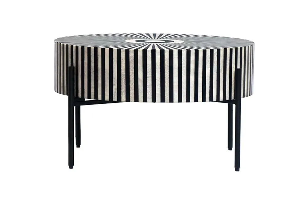 Riess-Ambiente Couchtische & Truhen > Bone Inlay Couchtisch HARMONY NATURE 65cm schwarz weiß Intarsien Kunsthandwerk