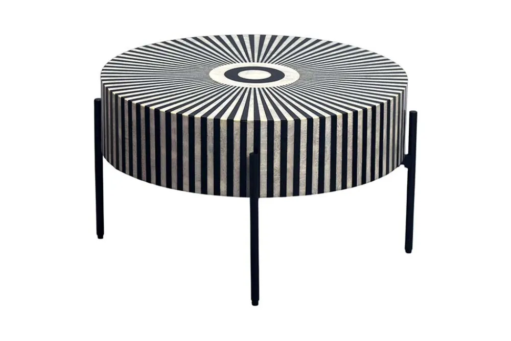 Riess-Ambiente Couchtische & Truhen > Bone Inlay Couchtisch HARMONY NATURE 65cm schwarz weiß Intarsien Kunsthandwerk