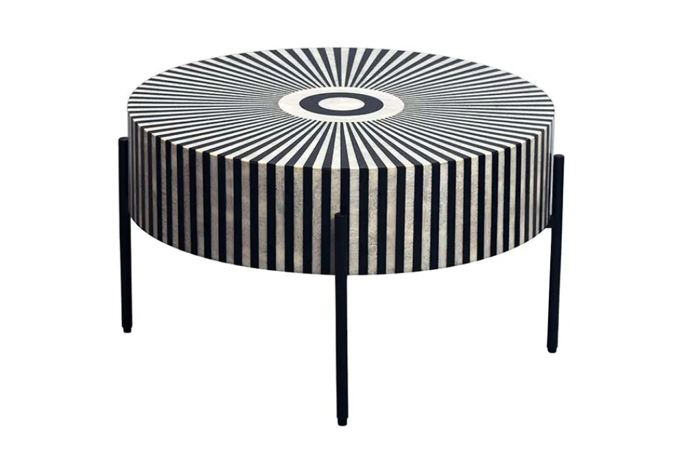 Riess-Ambiente Couchtische & Truhen > Bone Inlay Couchtisch HARMONY NATURE 65cm schwarz weiß Intarsien Kunsthandwerk