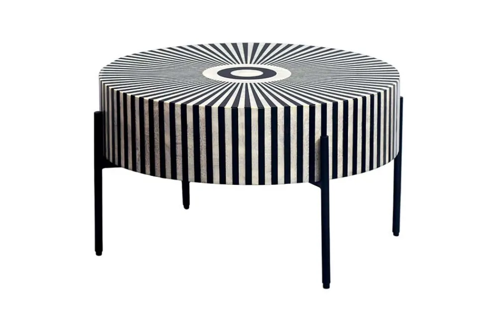 Riess-Ambiente Couchtische & Truhen > Bone Inlay Couchtisch HARMONY NATURE 65cm schwarz weiß Intarsien Kunsthandwerk