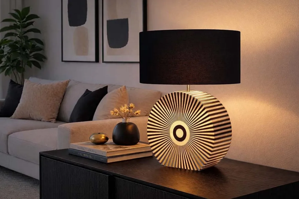 Riess-Ambiente Tischlampen > Bone Inlay Tischlampe HARMONY NATURE 65cm schwarz weiß Intarsien Kunsthandwerk