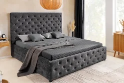 Riess-Ambiente Boxbetten|Samt Möbel > Boxbett PARIS 180x200cm grau Samt mit Stauraum und Lattenrost