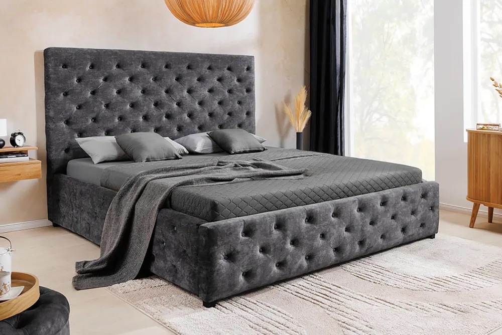 Riess-Ambiente Boxbetten|Samt Möbel > Boxbett PARIS 180x200cm grau Samt mit Stauraum und Lattenrost