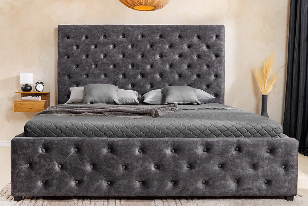 Riess-Ambiente Boxbetten|Samt Möbel > Boxbett PARIS 180x200cm grau Samt mit Stauraum und Lattenrost