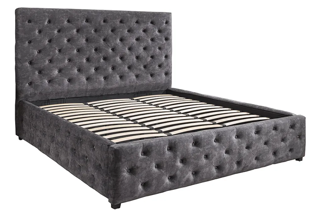 Riess-Ambiente Boxbetten|Samt Möbel > Boxbett PARIS 180x200cm grau Samt mit Stauraum und Lattenrost