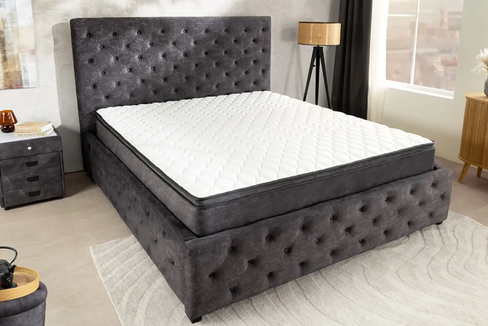 Riess-Ambiente Boxbetten|Samt Möbel > Boxbett PARIS 180x200cm grau Samt mit Stauraum inkl. Matratze und Topper
