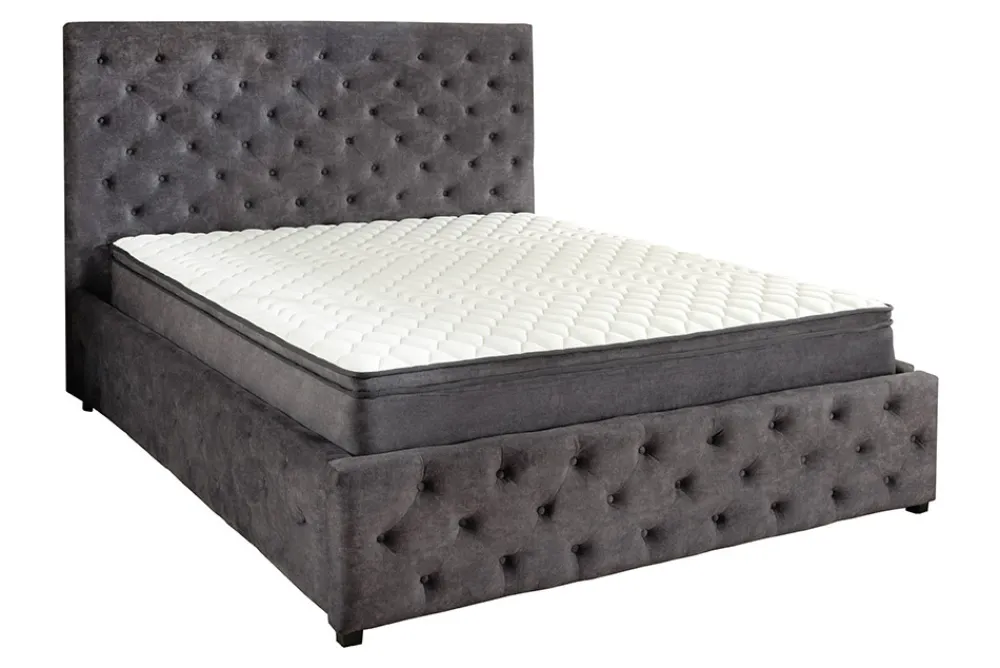 Riess-Ambiente Boxbetten|Samt Möbel > Boxbett PARIS 160x200cm grau Samt mit Stauraum inkl. Matratze und Topper