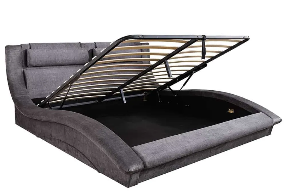 Riess-Ambiente Polsterbetten|Samt Möbel > Boxbett SWING 180x200cm grau Vogue Seiden Samtstoff inkl. Stauraum und Lattenrost