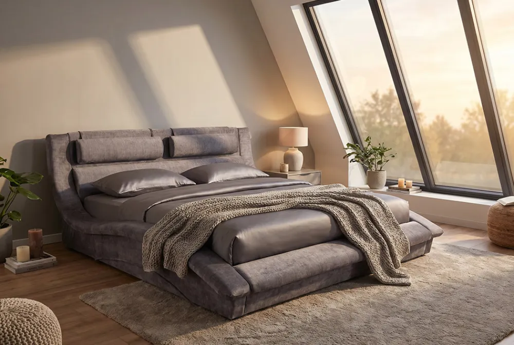 Riess-Ambiente Polsterbetten|Samt Möbel > Boxbett SWING 180x200cm grau Vogue Seiden Samtstoff inkl. Stauraum und Lattenrost