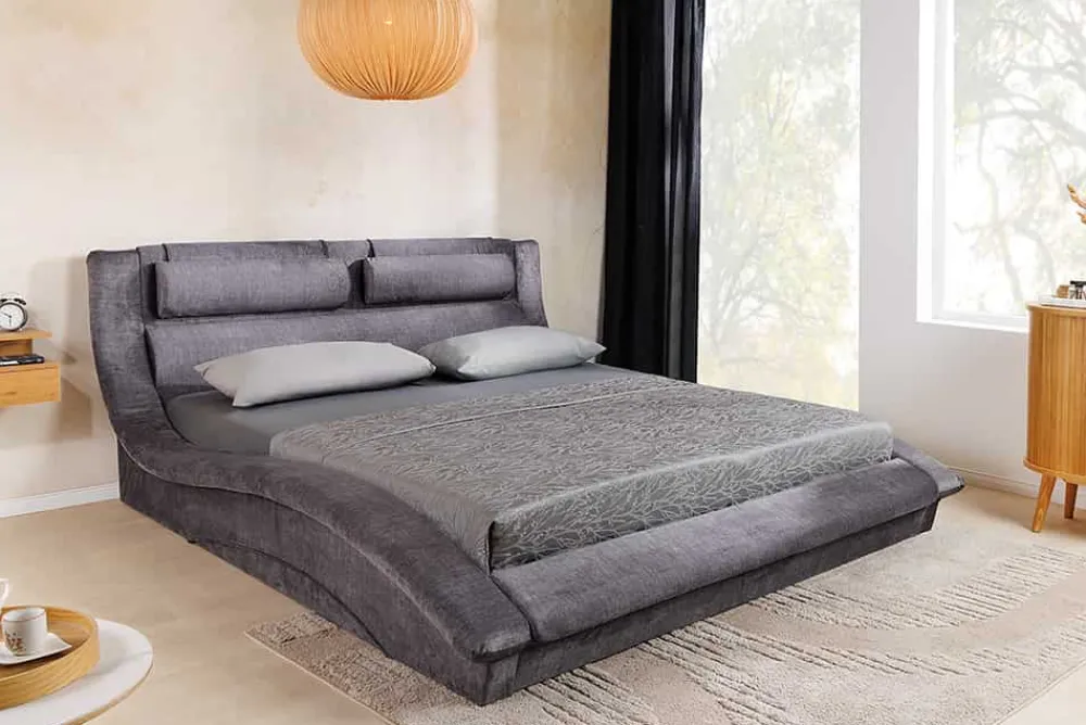 Riess-Ambiente Polsterbetten|Samt Möbel > Boxbett SWING 180x200cm grau Vogue Seiden Samtstoff inkl. Stauraum und Lattenrost