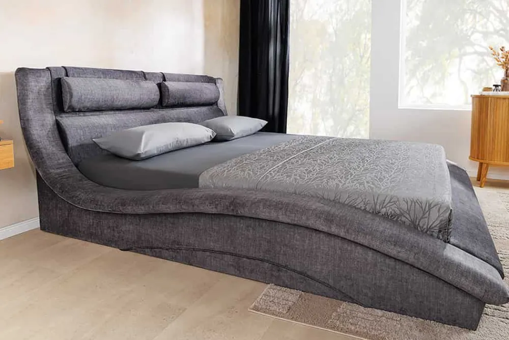 Riess-Ambiente Polsterbetten|Samt Möbel > Boxbett SWING 160x200cm grau Vogue Seiden Samtstoff inkl. Stauraum und Bettkasten