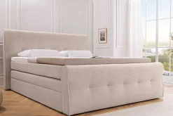 Riess-Ambiente Boxspringbetten > Boxspringbett SIGNUM 180x200cm beige Bouclé inkl. Stauraum Matratze Topper Matratze