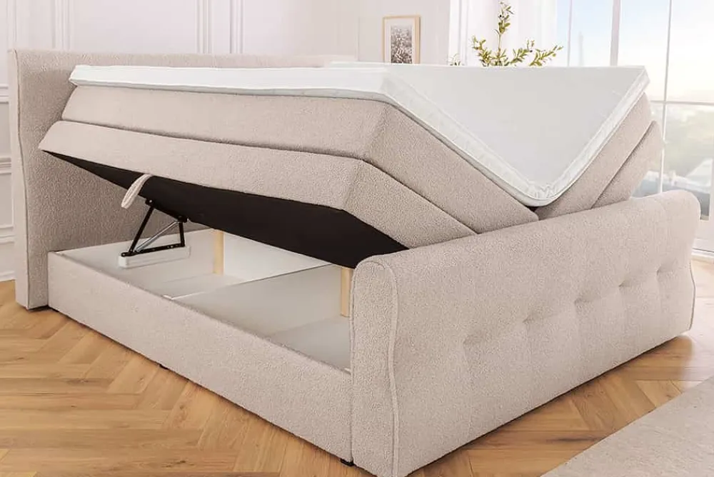 Riess-Ambiente Boxspringbetten > Boxspringbett SIGNUM 180x200cm beige Bouclé inkl. Stauraum Matratze Topper Matratze