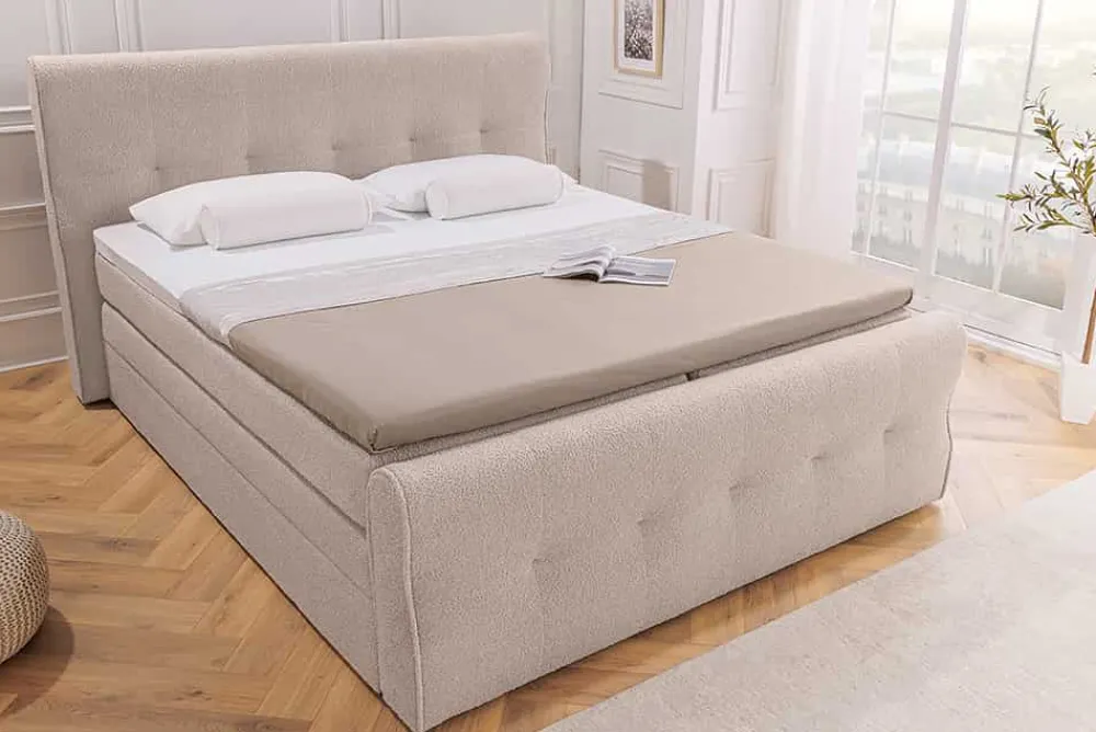 Riess-Ambiente Boxspringbetten > Boxspringbett SIGNUM 180x200cm beige Bouclé inkl. Stauraum Matratze Topper Matratze
