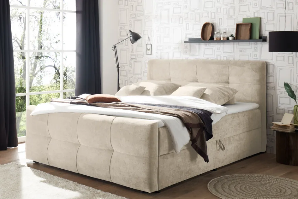 Riess-Ambiente Boxspringbetten > Boxspringbett TOULOUSE 180x200cm beige Microfaser inkl. Matratze Topper Stauraum