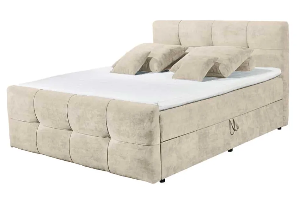 Riess-Ambiente Boxspringbetten > Boxspringbett TOULOUSE 180x200cm beige Microfaser inkl. Matratze Topper Stauraum