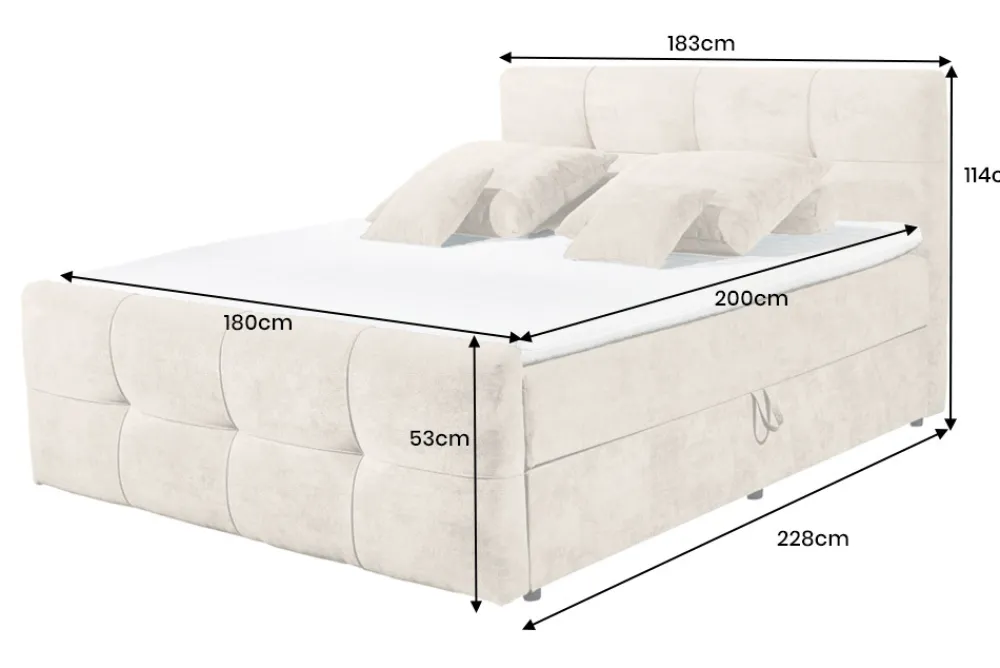 Riess-Ambiente Boxspringbetten > Boxspringbett TOULOUSE 180x200cm beige Microfaser inkl. Matratze Topper Stauraum