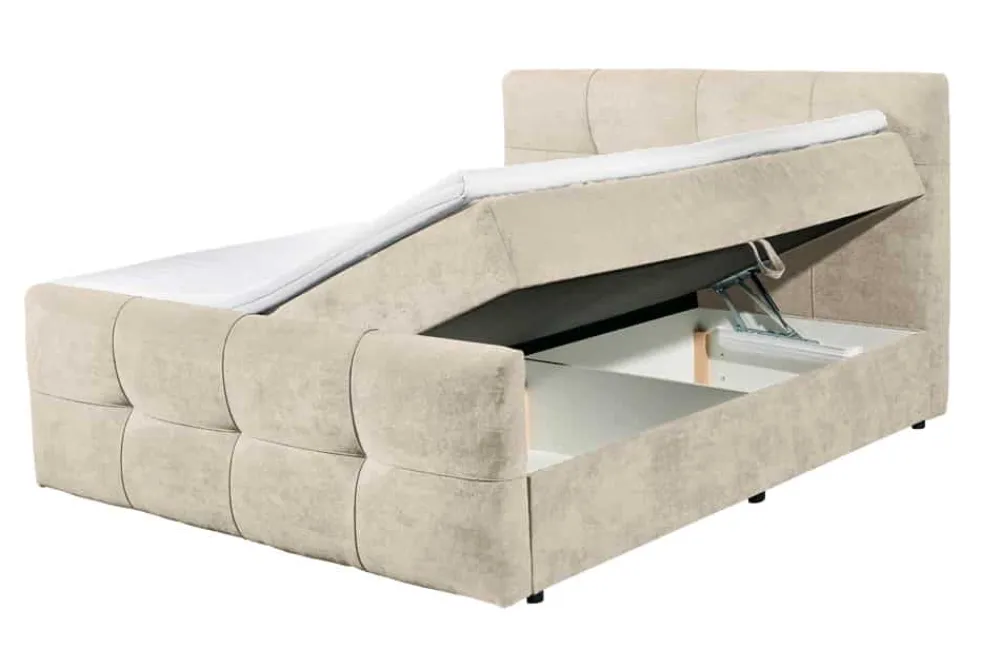 Riess-Ambiente Boxspringbetten > Boxspringbett TOULOUSE 180x200cm beige Microfaser inkl. Matratze Topper Stauraum