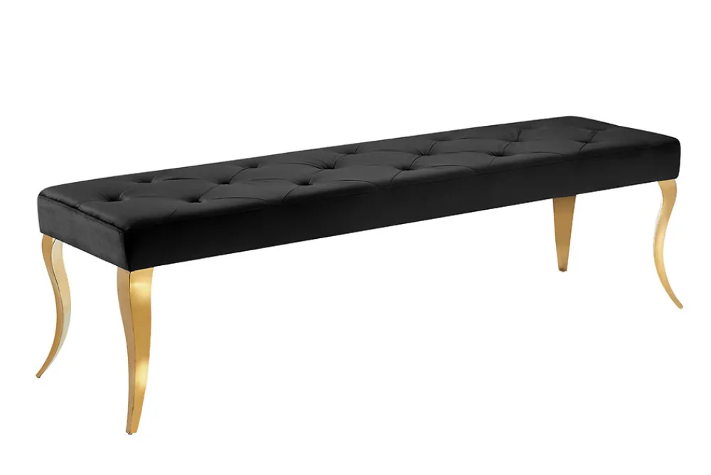 Riess-Ambiente Goldene Möbel|Sitzbänke > Chesterfield Bank MODERN BAROCK DELUXE 170cm schwarz Samt gold Edelstahl