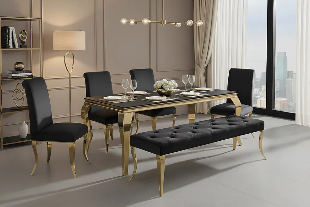 Riess-Ambiente Goldene Möbel|Sitzbänke > Chesterfield Bank MODERN BAROCK DELUXE 170cm schwarz Samt gold Edelstahl