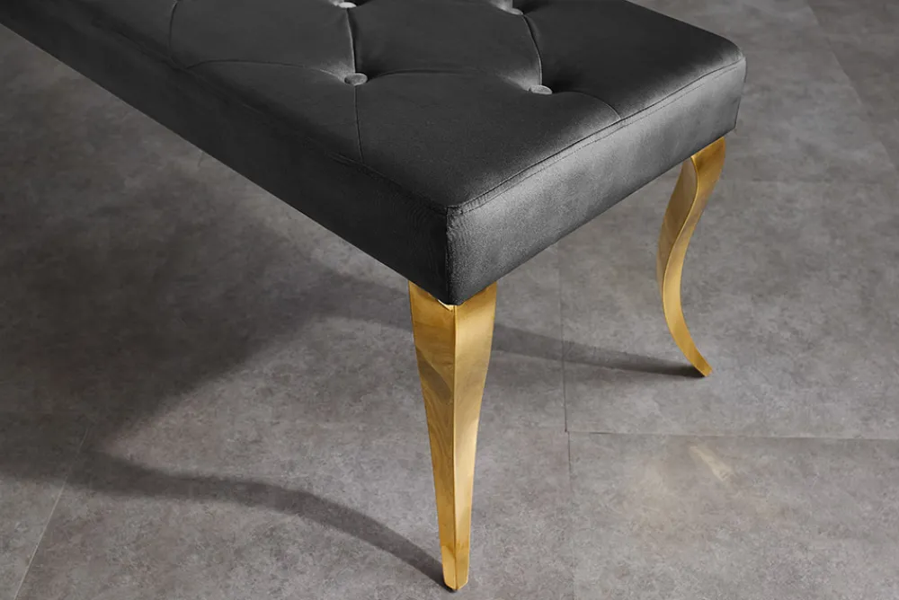 Riess-Ambiente Goldene Möbel|Sitzbänke > Chesterfield Bank MODERN BAROCK DELUXE 170cm schwarz Samt gold Edelstahl