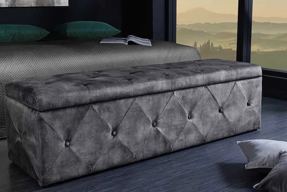 Riess-Ambiente Sitzbänke|Samt Möbel > Chesterfield Bettbank EXTRAVAGANCIA 140cm grau Samt mit Stauraum
