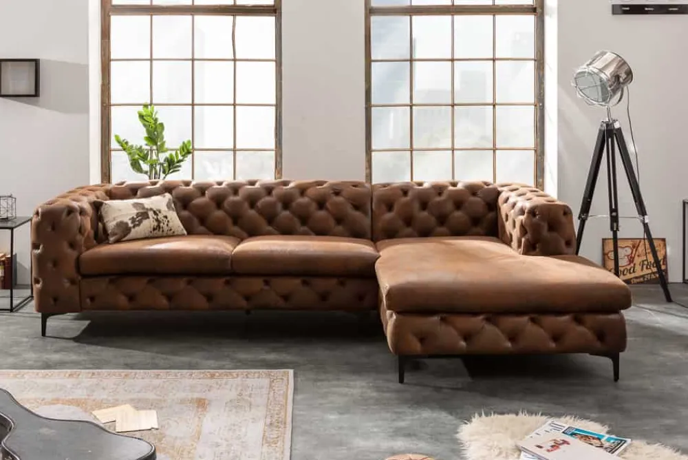 Riess-Ambiente Ecksofa > Chesterfield Ecksofa MODERN BAROCK 275cm antik braun Microfaser 3-Sitzer Federkern